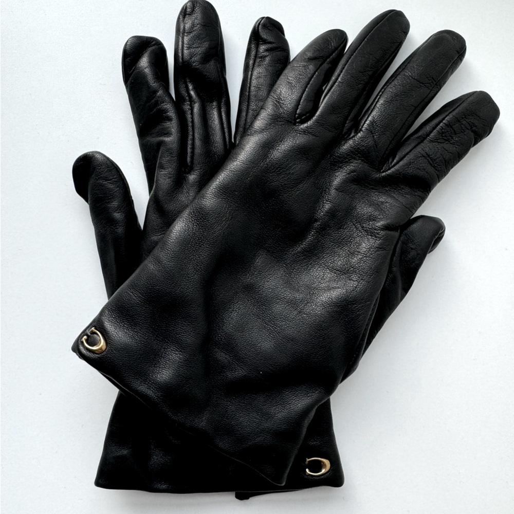 Black Signature Coach Leather Tech Gloves